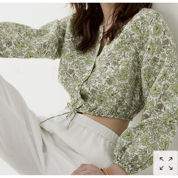 NWOT J. Crew Long Sleeve Tossed Floral Linen Cropped Top and Linen Skirt Set S/6 - Picture 6 of 16
